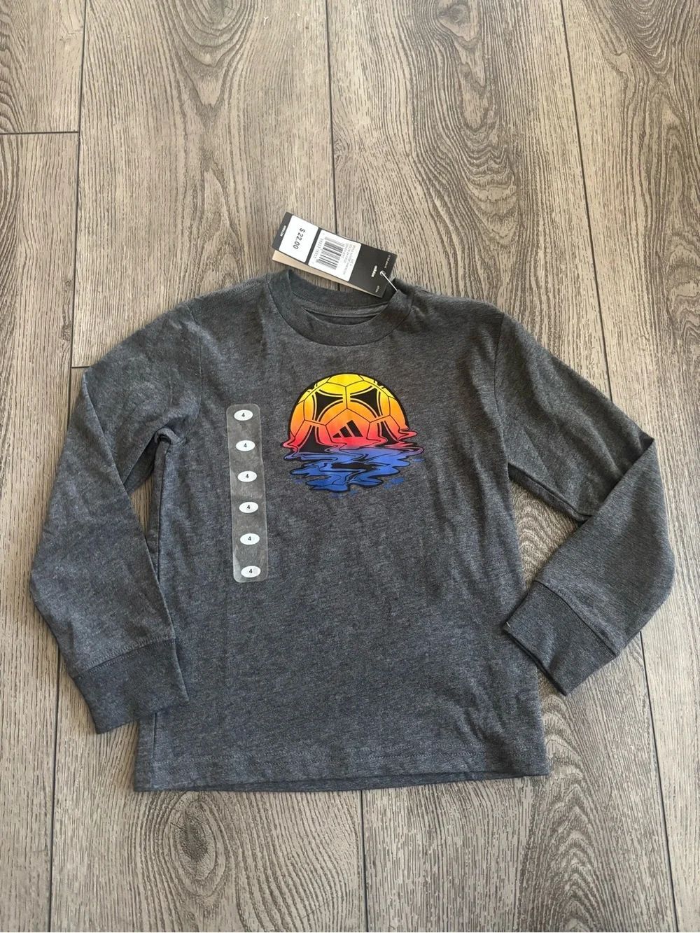 Adidas Boys' Gray Long-Sleeve Graphic Tee with Sunset Soccer Design